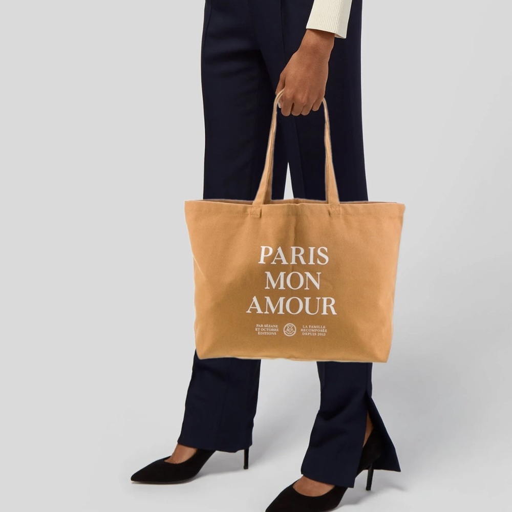 Sezane Nwot Paris Mon Amour Mustard Tote Bag. Casual Handbag. Canvas